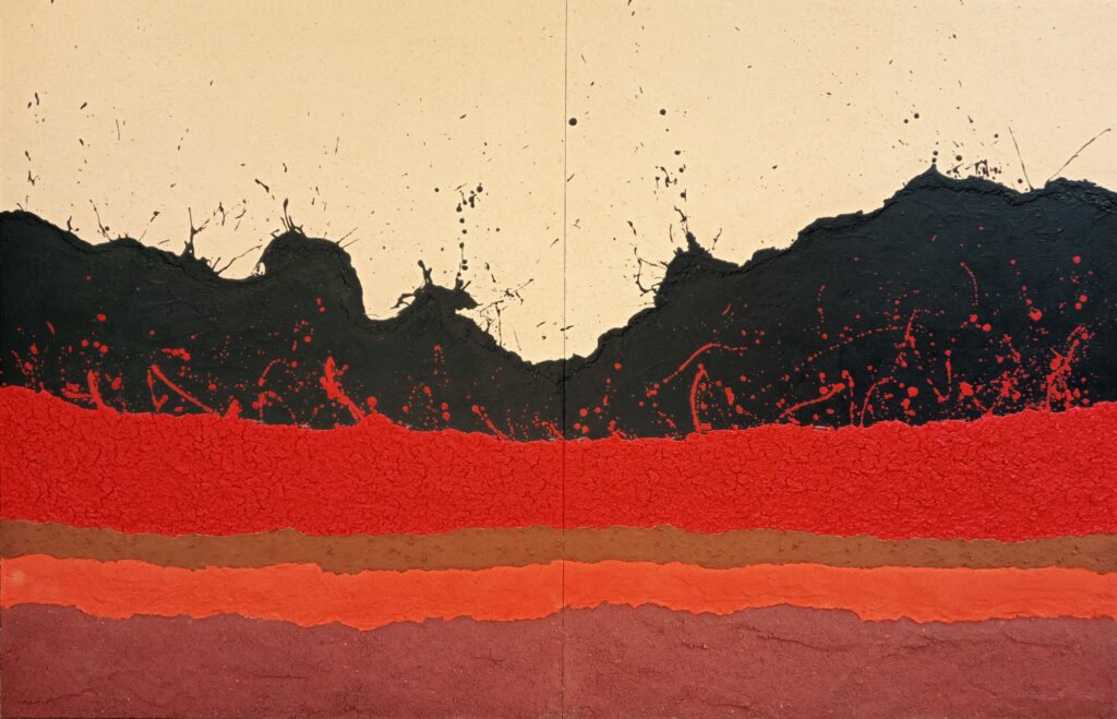 Diego Arribas. "Sunshine 2903". Minerales y acrílico sobre tabla. 130 x 200 x 4 cm.